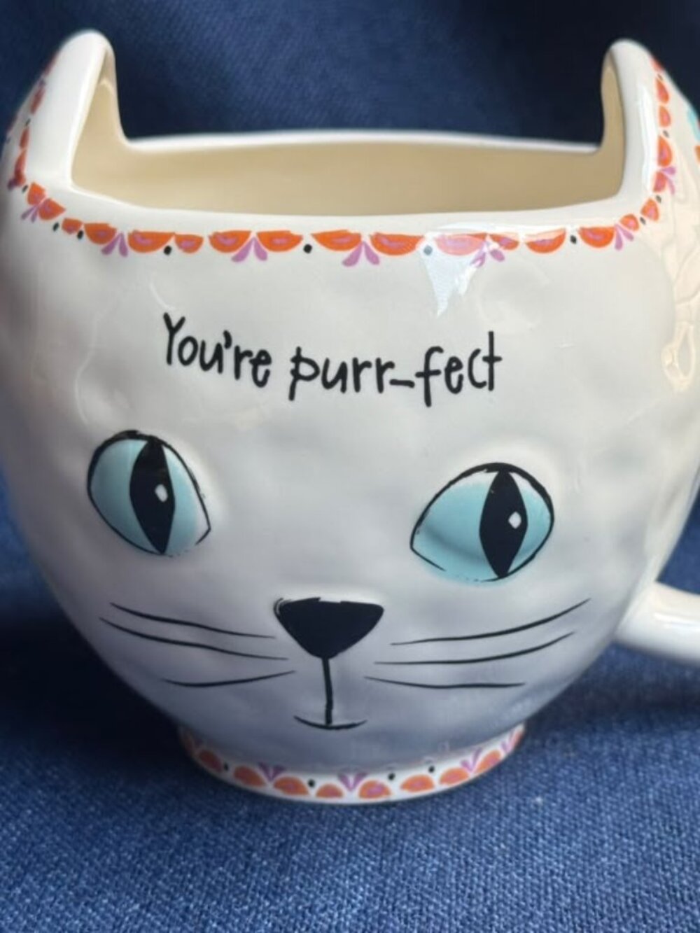 Natural Life Youre Purrfect Cat Shaped Ceramic Coffee Mug 3D Ears Boho Cup 14oz